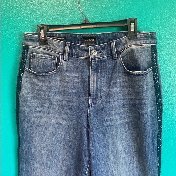 Talbots Black Sequin Stripe High Waist Straight Ankle Jean Women's 10 - Picture 3 of 11